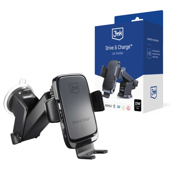 3mk Drive & Charge car phone holder for grille/window/cockpit with inductive charger - blackeng