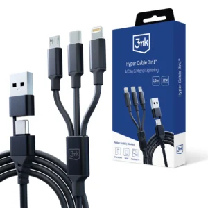 3mk Hyper Cable 3in1 USB-A - USB-C / USB-C - micro USB - Lightning 1.5m - blackeng
