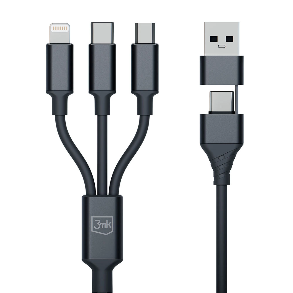 3mk Hyper Cable 3in1 USB-A - USB-C / USB-C - micro USB - Lightning 1.5m - blackeng
