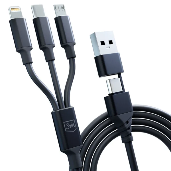 3mk Hyper Cable 3in1 USB-A - USB-C / USB-C - micro USB - Lightning 1.5m - blackeng