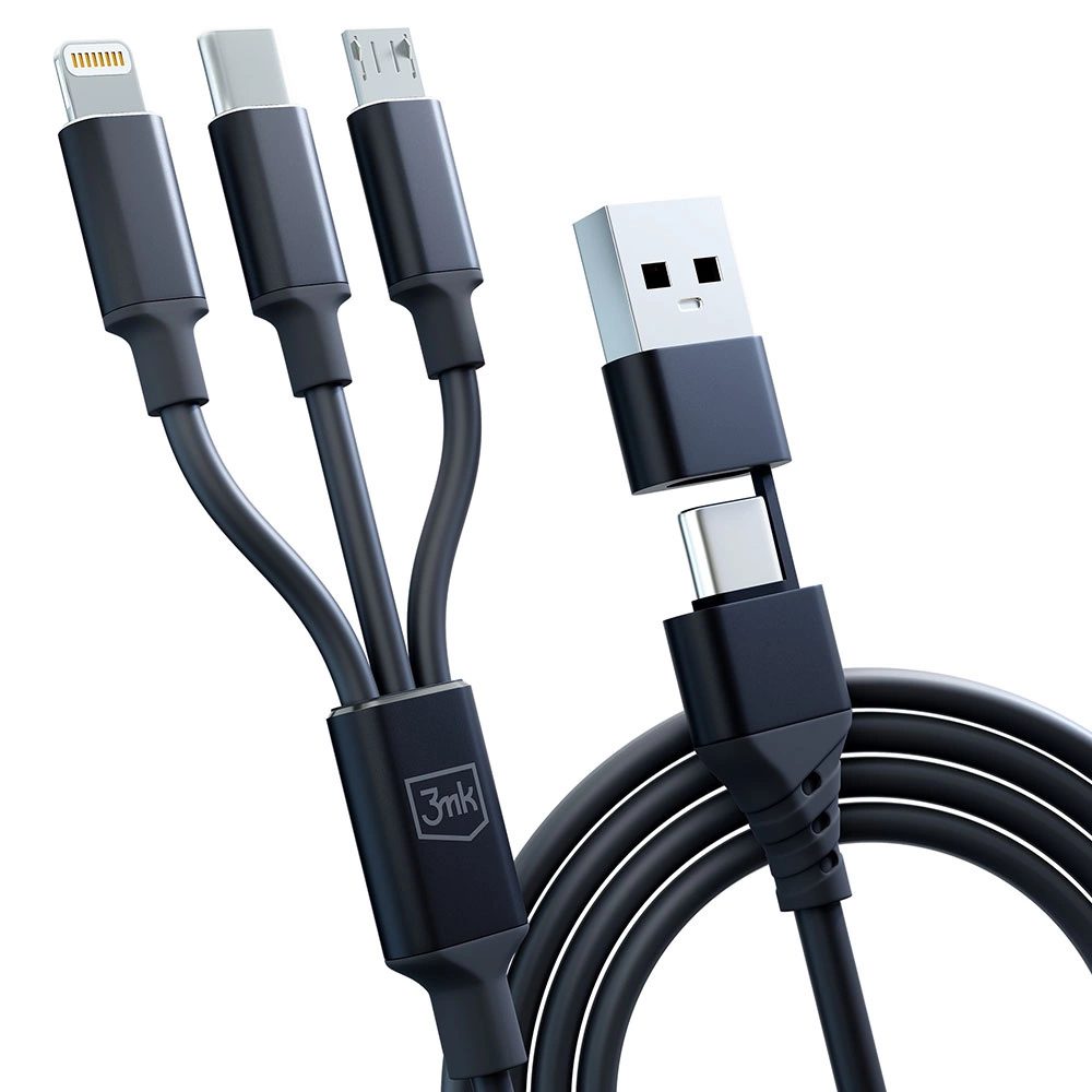 3mk Hyper Cable 3in1 USB-A - USB-C / USB-C - micro USB - Lightning 1.5m - blackeng
