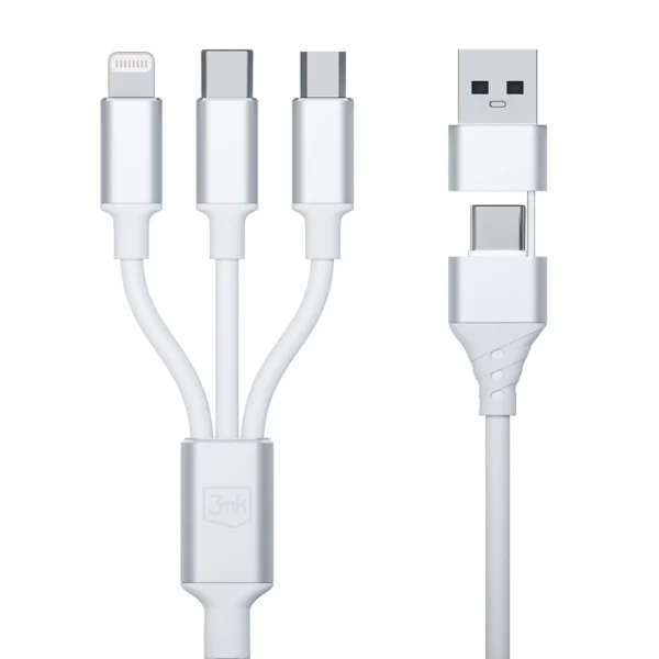 3mk Hyper Cable 3in1 USB-A - USB-C / USB-C - micro USB - Lightning 1.5m - whiteeng