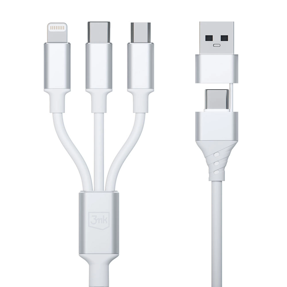 3mk Hyper Cable 3in1 USB-A - USB-C / USB-C - micro USB - Lightning 1.5m - whiteeng