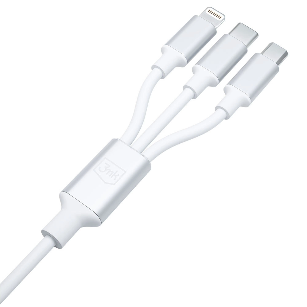 3mk Hyper Cable 3in1 USB-A - USB-C / USB-C - micro USB - Lightning 1.5m - whiteeng