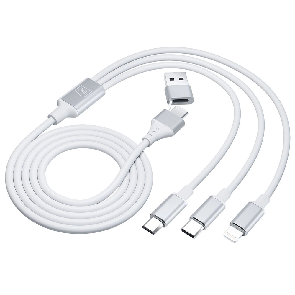 3mk Hyper Cable 3in1 USB-A - USB-C / USB-C - micro USB - Lightning 1.5m - whiteeng