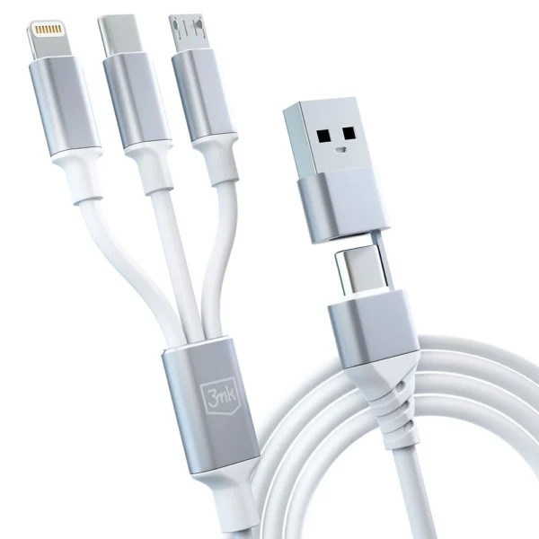 3mk Hyper Cable 3in1 USB-A - USB-C / USB-C - micro USB - Lightning 1.5m - whiteeng