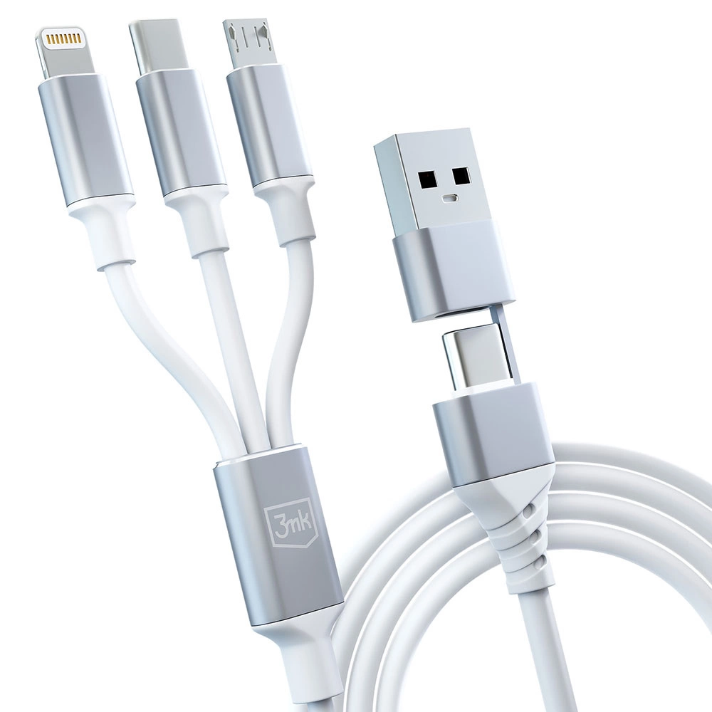 3mk Hyper Cable 3in1 USB-A - USB-C / USB-C - micro USB - Lightning 1.5m - whiteeng