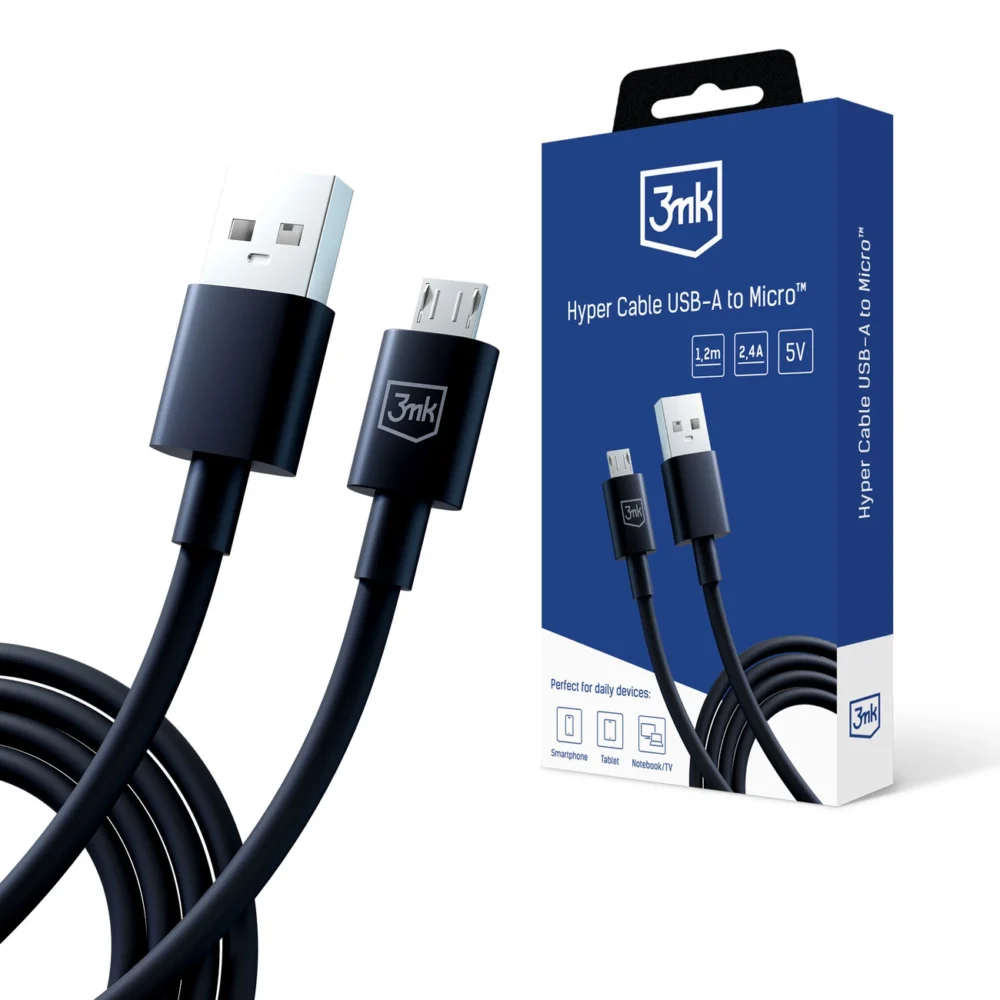 3mk Hyper Cable USB-A / micro USB 5V 2.4A 1.2m - blackeng
