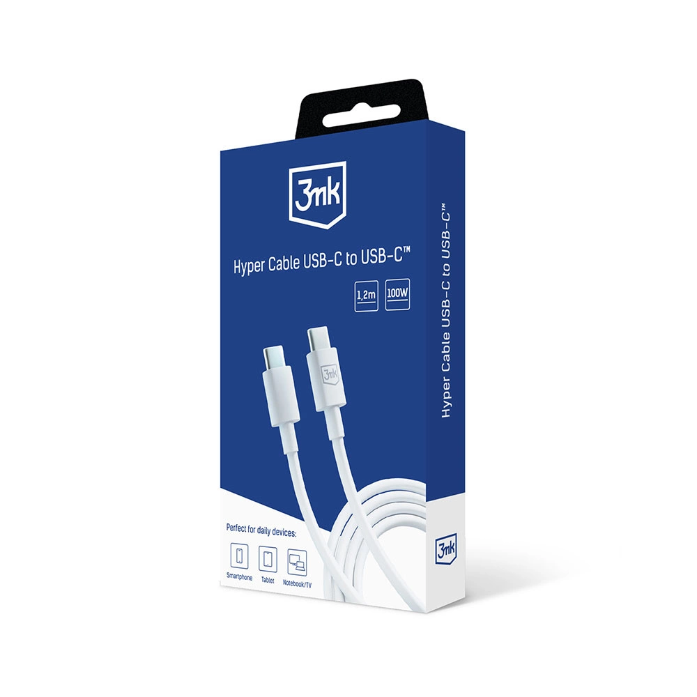 3mk Hyper Cable USB-C / USB-C 100W 1.2m - whiteeng