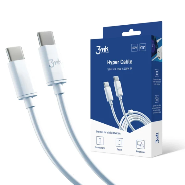 3mk Hyper Cable USB-C / USB-C 100W 2m - whiteeng