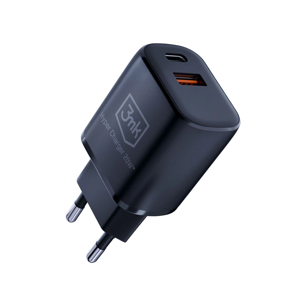 3mk Hyper Charger 20W USB-C USB-A wall charger - blackeng