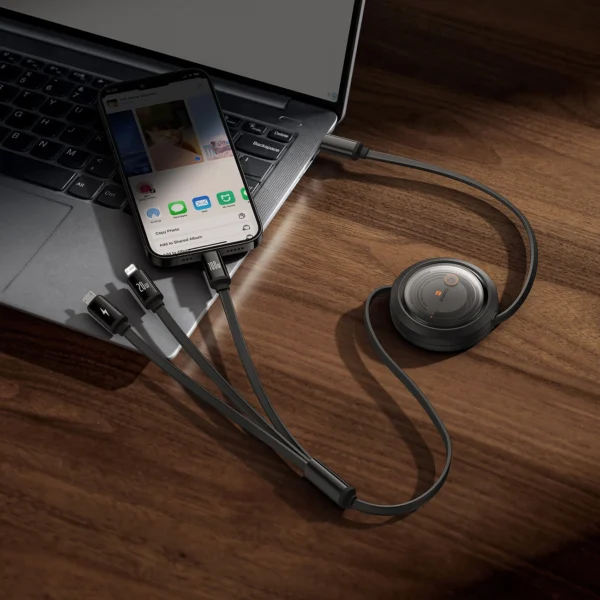 Baseus Free2Draw CB000084 retractable USB-C - Lightning / USB-C / micro USB cable 100W 1.1m - blackeng