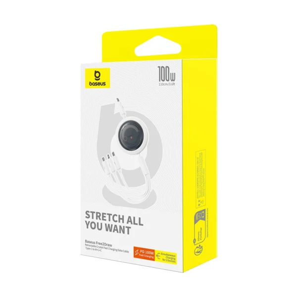 Baseus Free2Draw CB000084 retractable USB-C - Lightning / USB-C / micro USB cable 100W 1.1m - whiteeng
