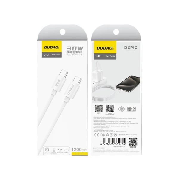 Dudao L4C USB-C / USB-C 30W 2m Cable - Whiteeng
