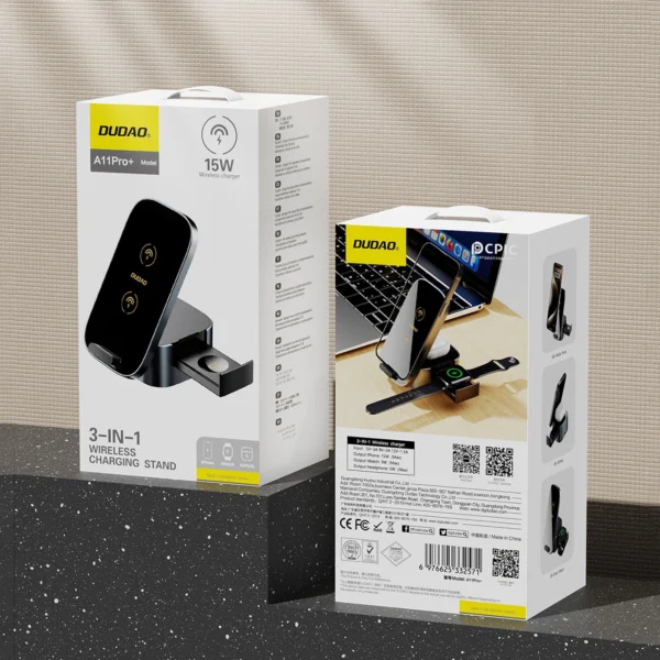 Dudao A11Pro+ 15W 3in1 Inductive Charger for Phone/Smartwatch/Headphones - Blackeng