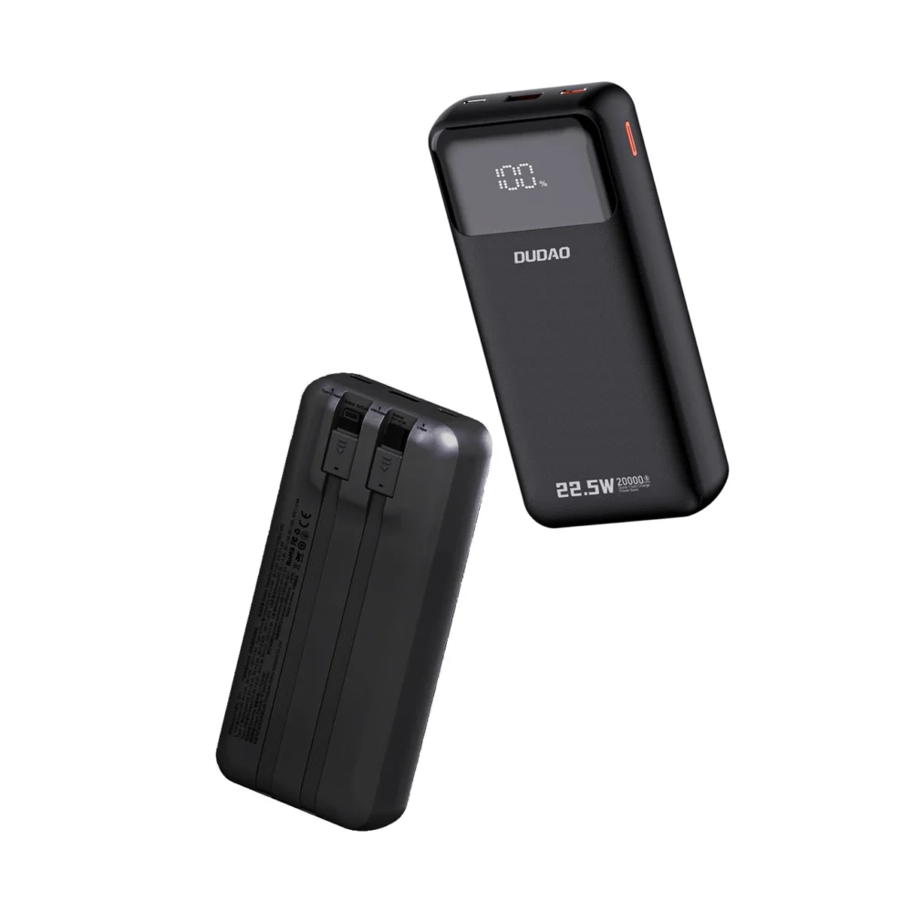 Dudao K15Pro Power Bank 20000mAh 22.5W PD USB-C / USB-A / Built-in Lightning and USB-C Cables - Blackeng