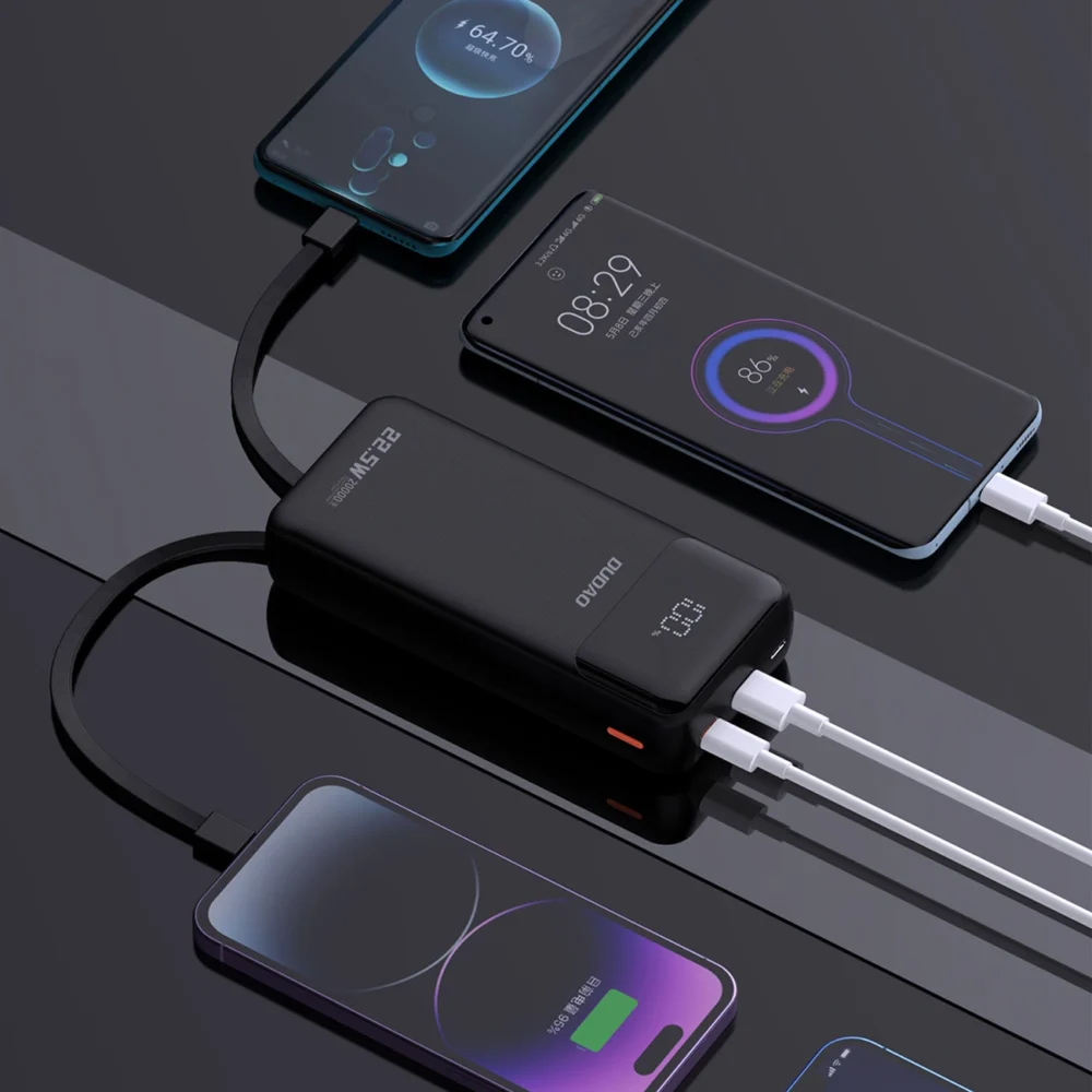 Dudao K15Pro Power Bank 20000mAh 22.5W PD USB-C / USB-A / Built-in Lightning and USB-C Cables - Blackeng