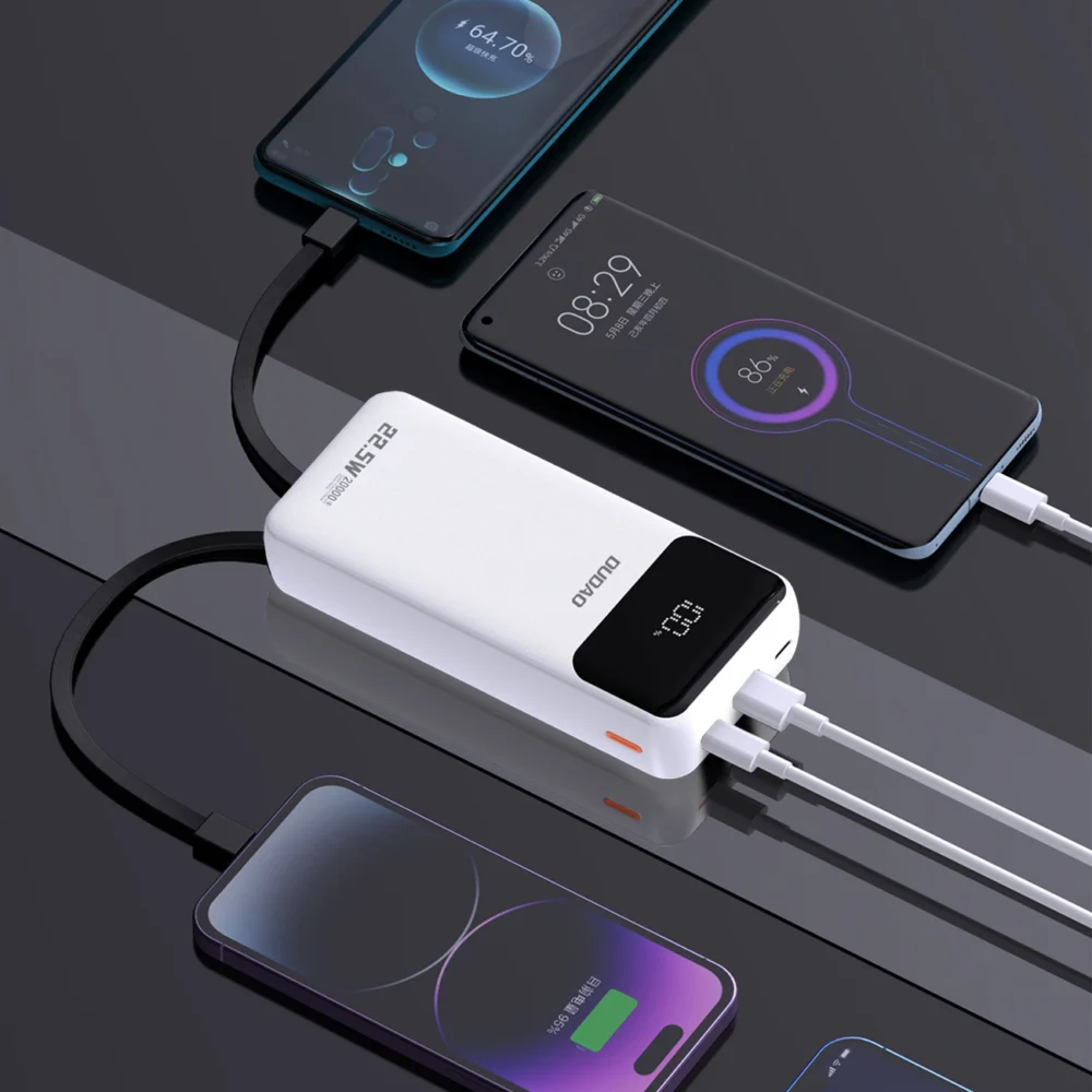 Dudao K15Pro Power Bank 20000mAh 22.5W PD USB-C / USB-A / Built-in Lightning and USB-C Cables - Whiteeng