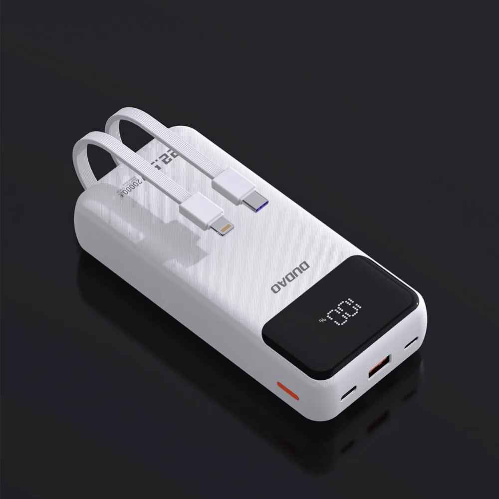 Dudao K15Pro Power Bank 20000mAh 22.5W PD USB-C / USB-A / Built-in Lightning and USB-C Cables - Whiteeng