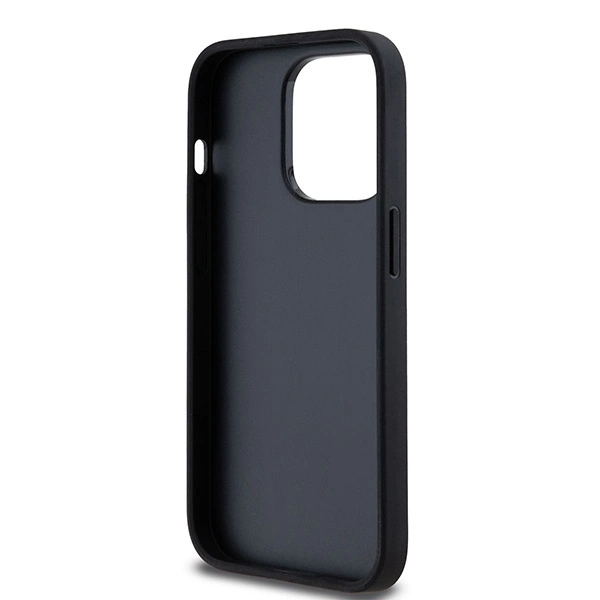 DKNY Leather Checkered Mono Pattern & Printed Stripes iPhone 14 Pro Case - Blackeng
