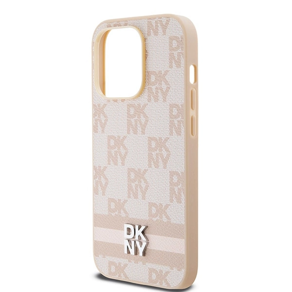 DKNY Leather Checkered Mono Pattern & Printed Stripes case for iPhone 14 Pro - pinkeng