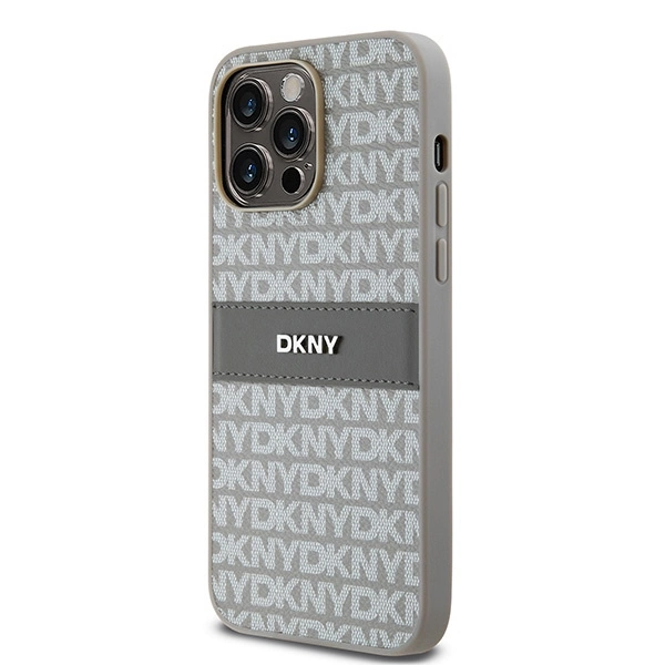 DKNY Leather Mono Stripe & Metal Logo case for iPhone 14 Pro - beigeeng