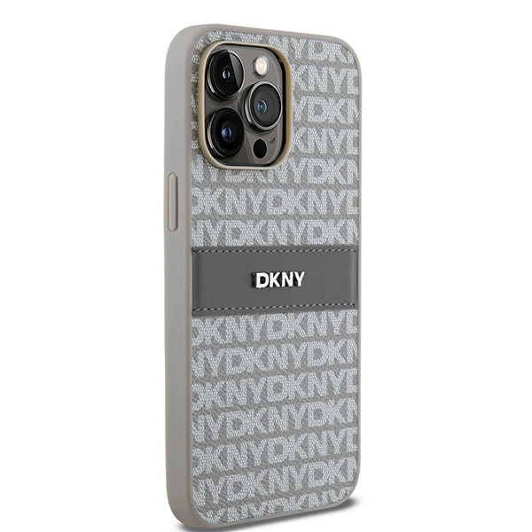DKNY Leather Mono Stripe & Metal Logo case for iPhone 14 Pro - beigeeng
