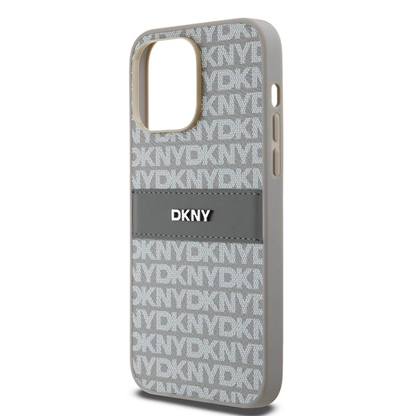 DKNY Leather Mono Stripe & Metal Logo case for iPhone 14 Pro - beigeeng