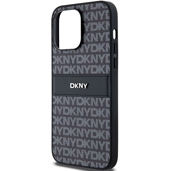 DKNY Leather Mono Stripe & Metal Logo case for iPhone 14 Pro - blackeng