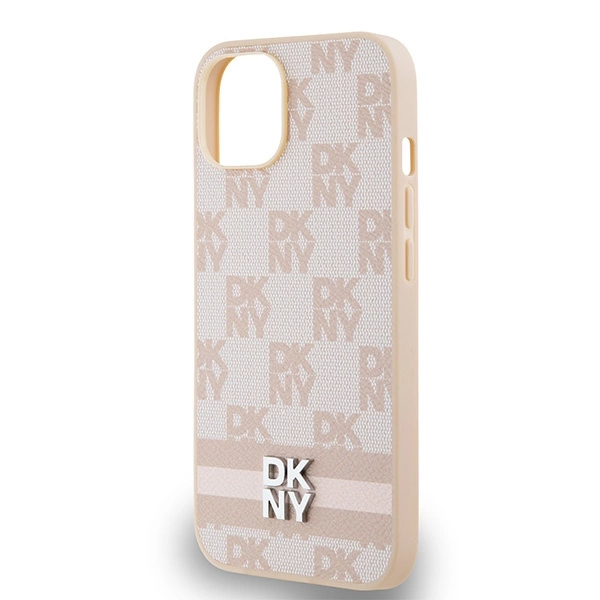 DKNY Leather Checkered Mono Pattern & Printed Stripes case for iPhone 15 / 14 / 13 - pinkeng