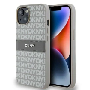 DKNY Leather Mono Stripe & Metal Logo case for iPhone 15 / 14 / 13 - beigeeng
