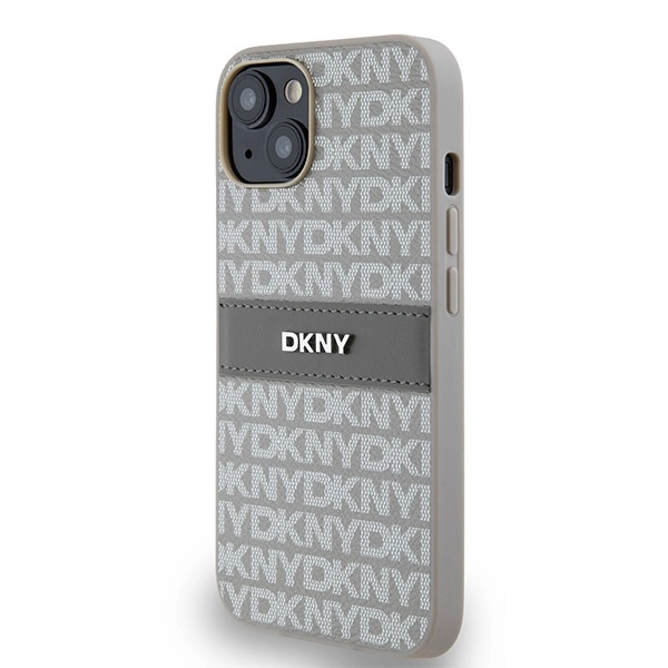 DKNY Leather Mono Stripe & Metal Logo case for iPhone 15 / 14 / 13 - beigeeng