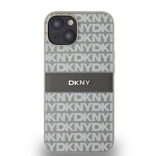 DKNY Leather Mono Stripe & Metal Logo case for iPhone 15 / 14 / 13 - beigeeng