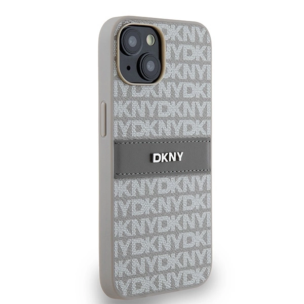 DKNY Leather Mono Stripe & Metal Logo case for iPhone 15 / 14 / 13 - beigeeng