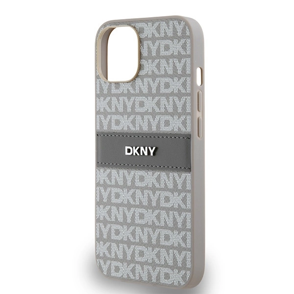 DKNY Leather Mono Stripe & Metal Logo case for iPhone 15 / 14 / 13 - beigeeng