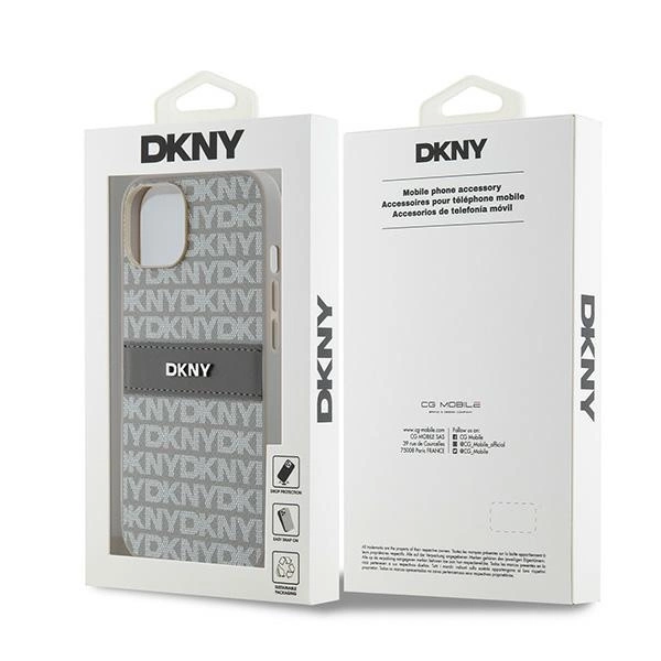 DKNY Leather Mono Stripe & Metal Logo case for iPhone 15 / 14 / 13 - beigeeng