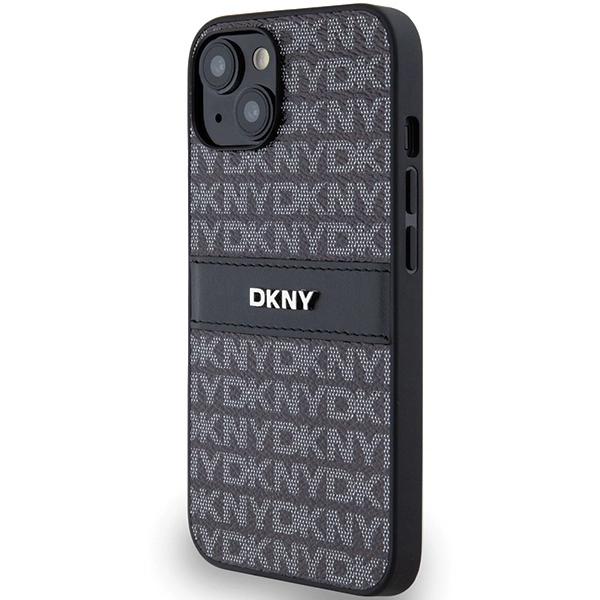 DKNY Leather Mono Stripe & Metal Logo Case for iPhone 15/14/13 - Blackeng