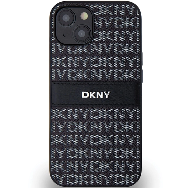 DKNY Leather Mono Stripe & Metal Logo Case for iPhone 15/14/13 - Blackeng