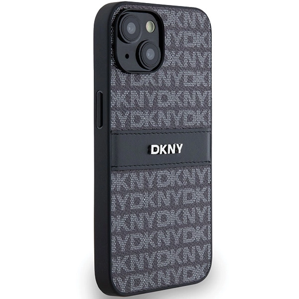 DKNY Leather Mono Stripe & Metal Logo Case for iPhone 15/14/13 - Blackeng