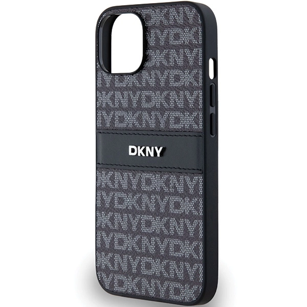 DKNY Leather Mono Stripe & Metal Logo Case for iPhone 15/14/13 - Blackeng