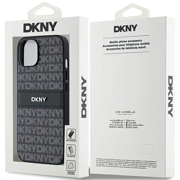 DKNY Leather Mono Stripe & Metal Logo Case for iPhone 15/14/13 - Blackeng