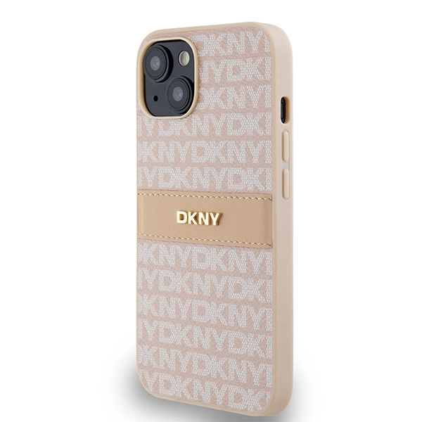 DKNY Leather Mono Stripe & Metal Logo case for iPhone 15 / 14 / 13 - pinkeng