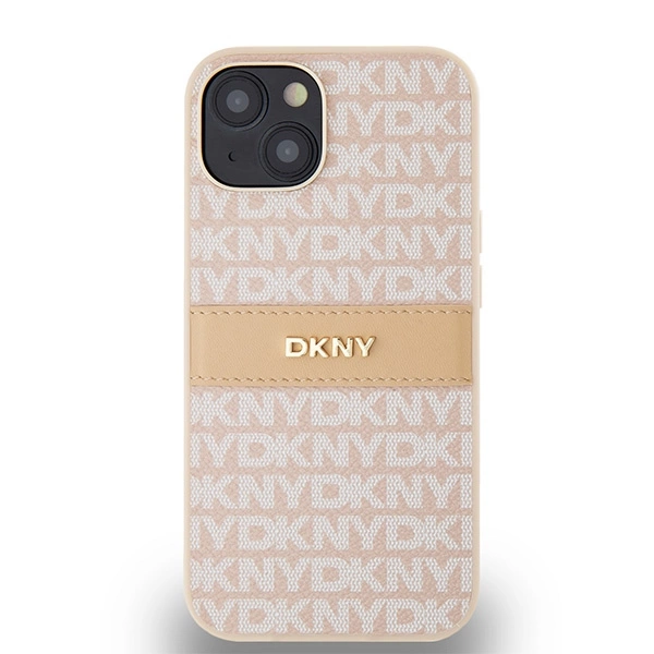 DKNY Leather Mono Stripe & Metal Logo case for iPhone 15 / 14 / 13 - pinkeng