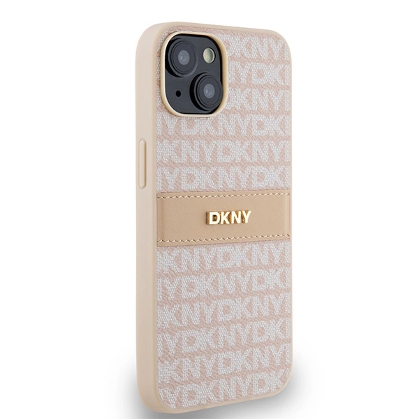 DKNY Leather Mono Stripe & Metal Logo case for iPhone 15 / 14 / 13 - pinkeng