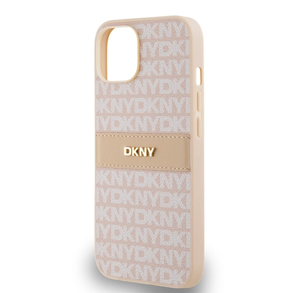 DKNY Leather Mono Stripe & Metal Logo case for iPhone 15 / 14 / 13 - pinkeng