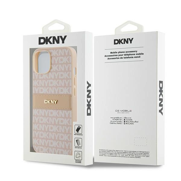 DKNY Leather Mono Stripe & Metal Logo case for iPhone 15 / 14 / 13 - pinkeng