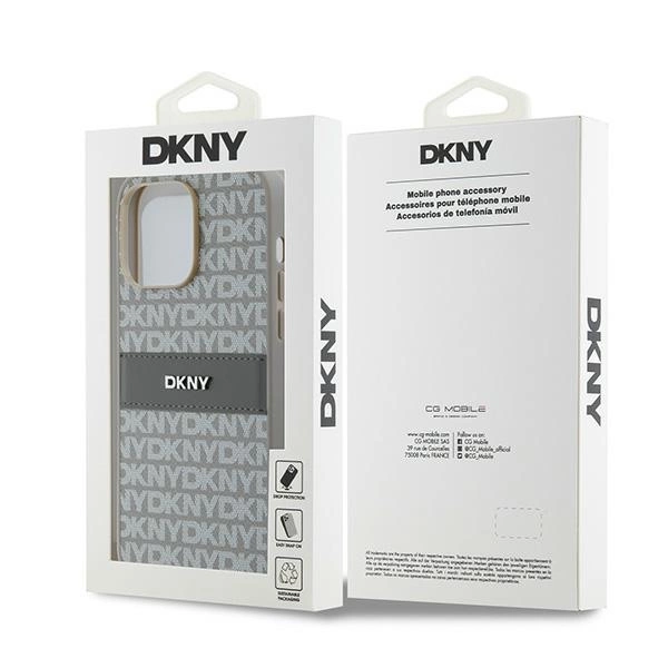 DKNY Leather Mono Stripe & Metal Logo case for iPhone 14 Pro Max - beigeeng