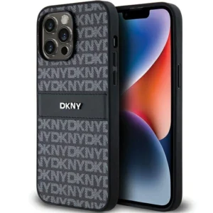 DKNY Leather Mono Stripe & Metal Logo case for iPhone 14 Pro Max - blackeng