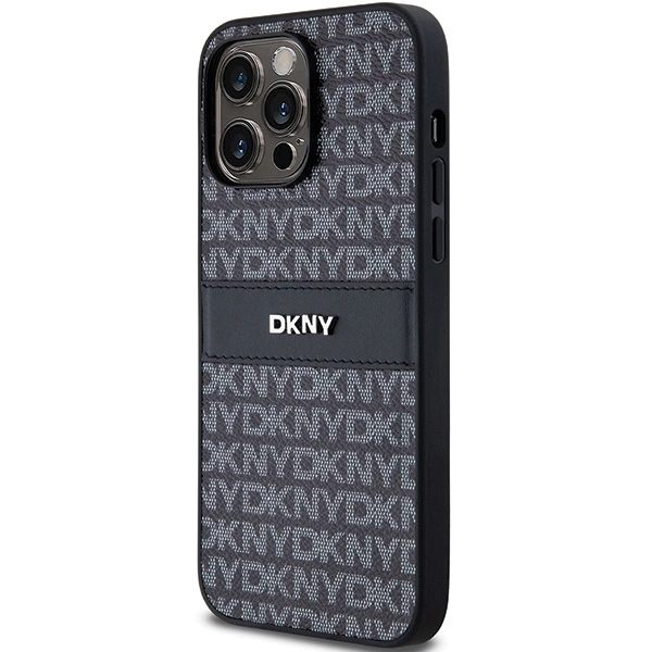 DKNY Leather Mono Stripe & Metal Logo case for iPhone 14 Pro Max - blackeng