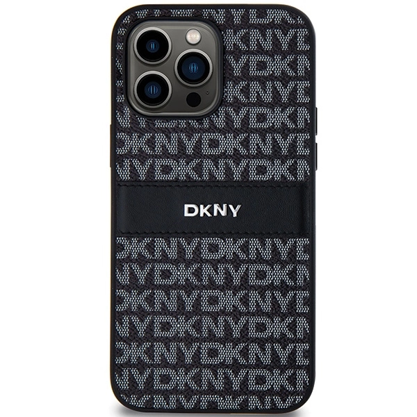 DKNY Leather Mono Stripe & Metal Logo case for iPhone 14 Pro Max - blackeng